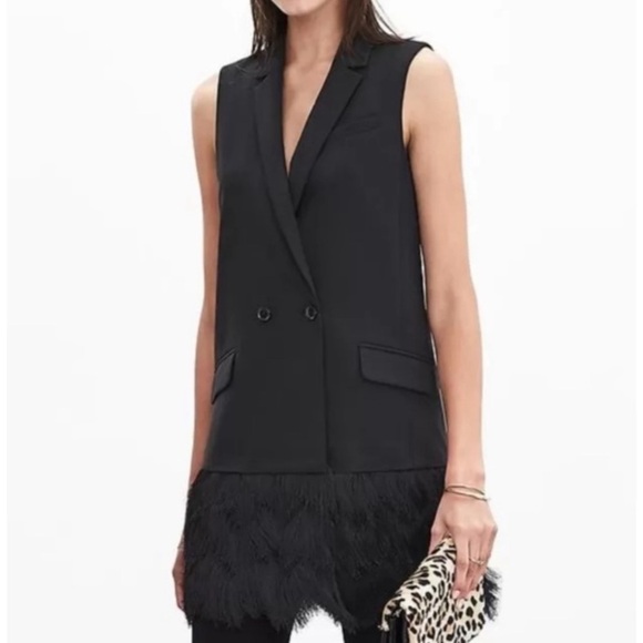 Banana Republic Jackets & Blazers - Banana Republic Collection Solid Black Wool 2 Button Fringe Vest size 0P‎
